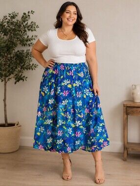 Gayle Burbank Resort Maxi Skirt 20W Flowy Elastic Waist Spring Vacation 35.5"